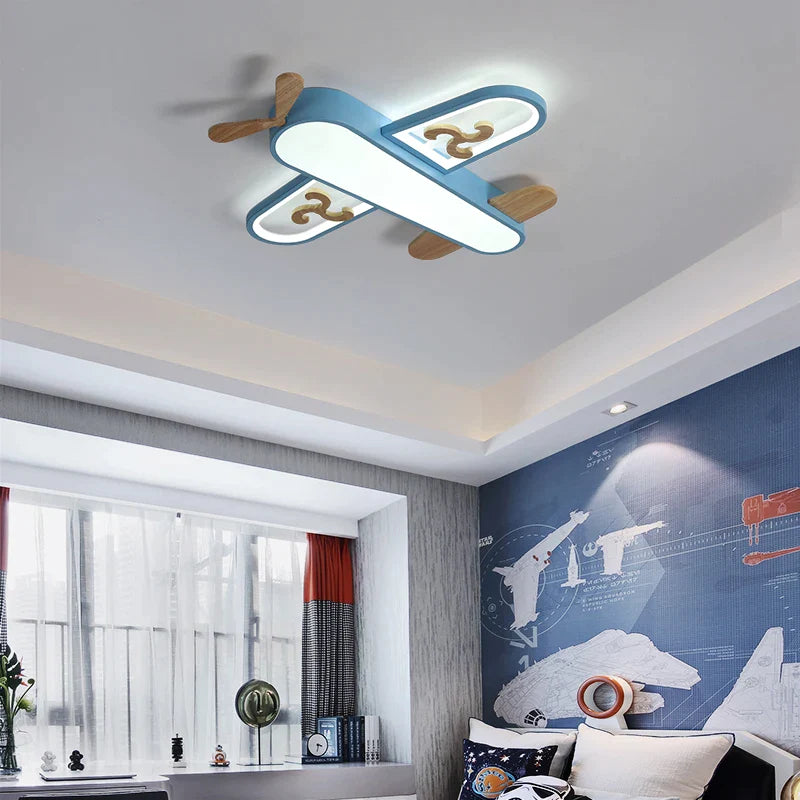 Afralia™ LED Wood Ceiling Light for Kids Room - Yellow/Blue Minimalist Design