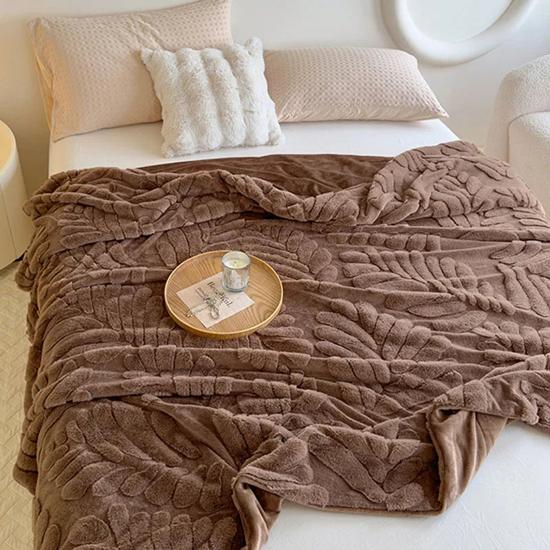 Afralia™ Plush Banana Leaf Jacquard Double Layered Fur Blanket