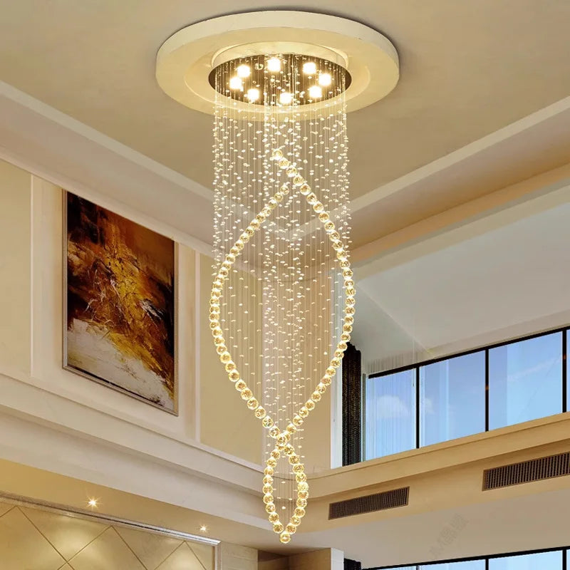 Afralia™ Modern Crystal Chandelier LED Pendant Light for Duplex Stairs Hall Dining Room