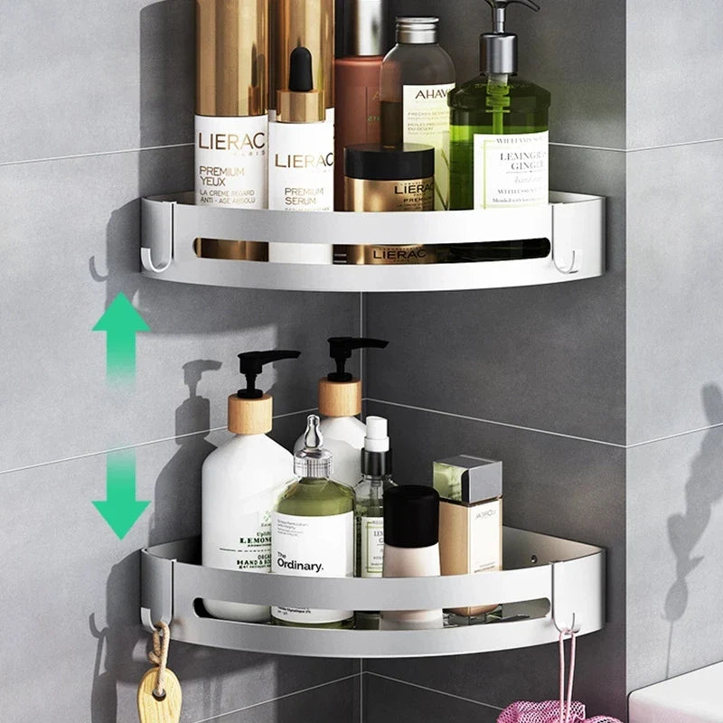 Afralia™ Triangle Corner Shower Caddy with Hook for Kitchen & Bathroom Accessories