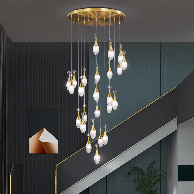 Afralia™ LED Luxury Chandelier for Living Room Hall Dining Kitchen - Modern Double Staircase Lighting