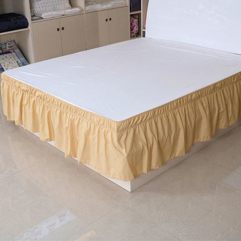Afralia™ Solid Color Ruffles Elastic Bed Skirt - Washable Bedroom Decor Home Wrap Skirt