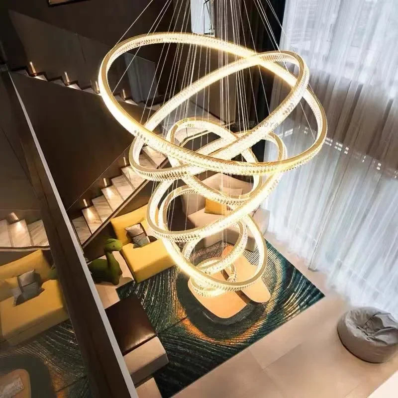 Afralia™ Elegant Gold Rings Chandelier LED Pendant Lamp