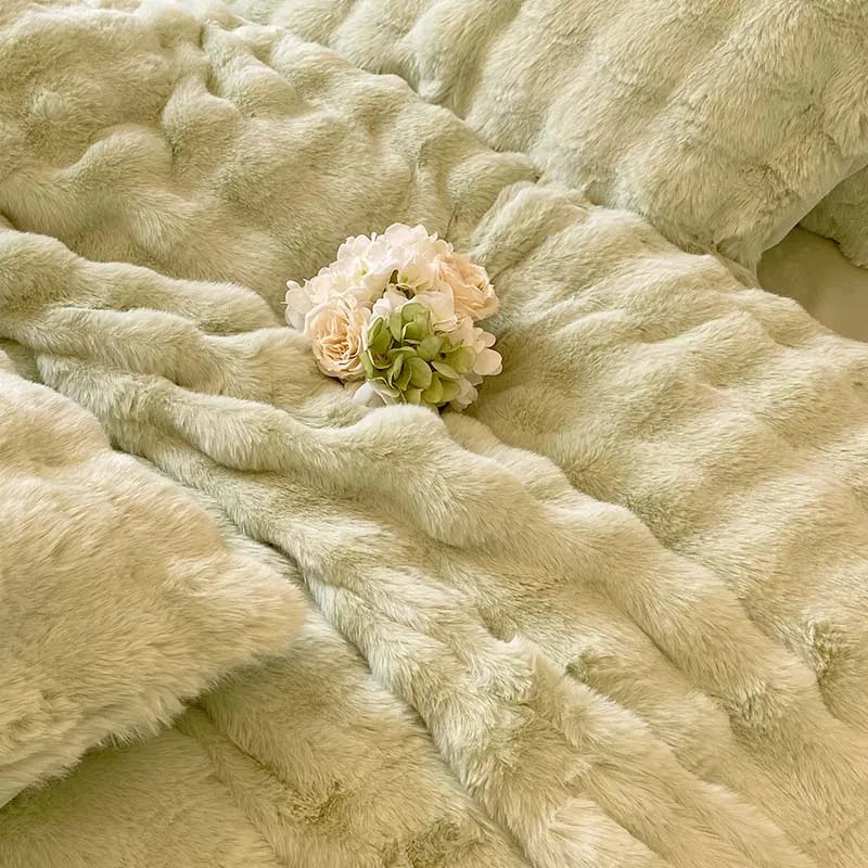 Afralia™ Rabbit Fur Velvet Princess Bedding Set: Duvet, Sheets, Pillowcases, Plush & Soft