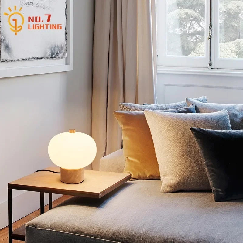 Afralia™ Modern Wood Glass Table Lamp LED Art Decor for Living Room Bedroom Studio
