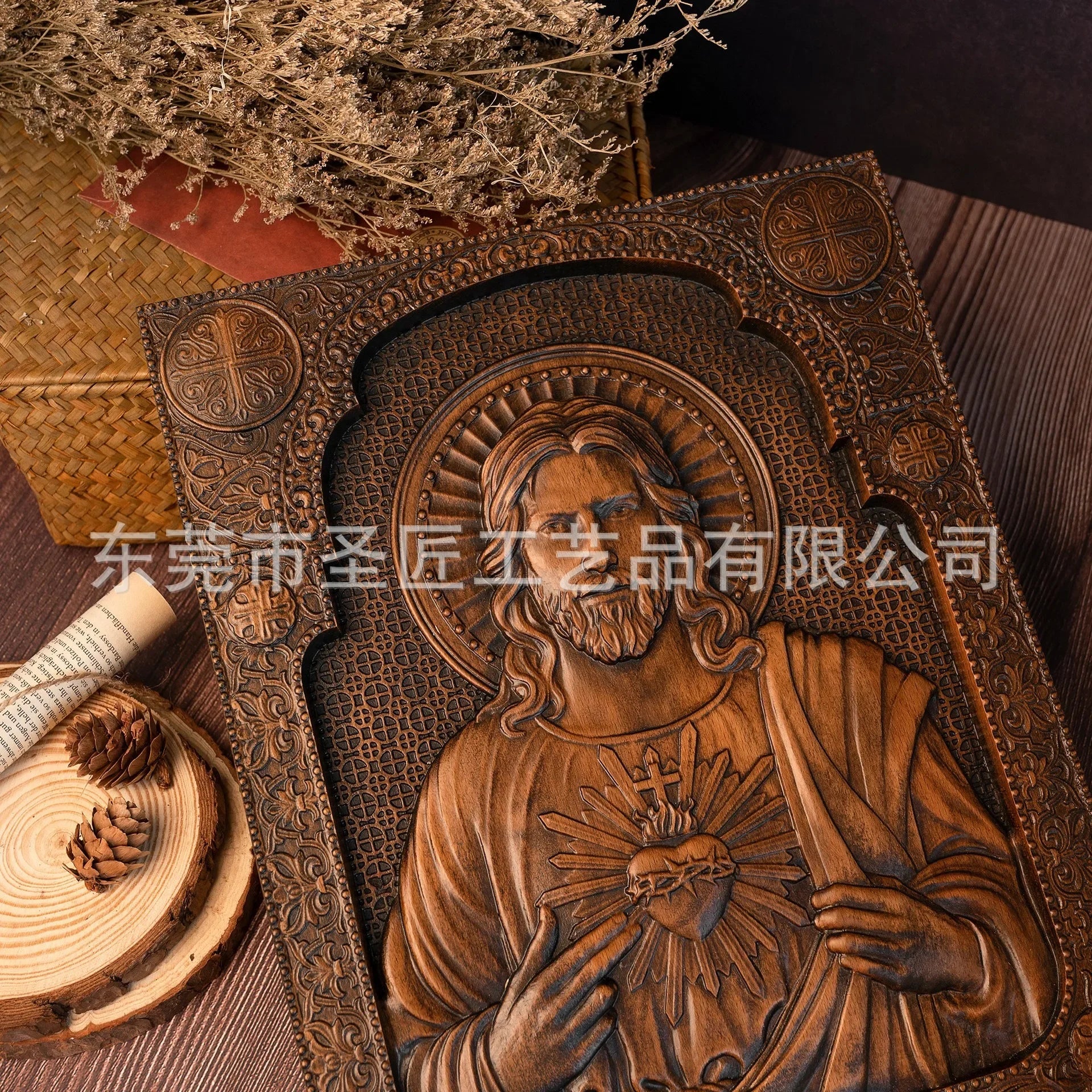 Afralia™ Sacred Heart Jesus Statue Wooden Plaque Wall Hanging Home Church Decor