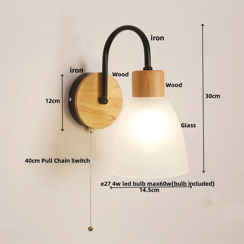 Afralia™ Nordic Glass LED Wall Sconce with Pull Chain Switch for Home Decor
