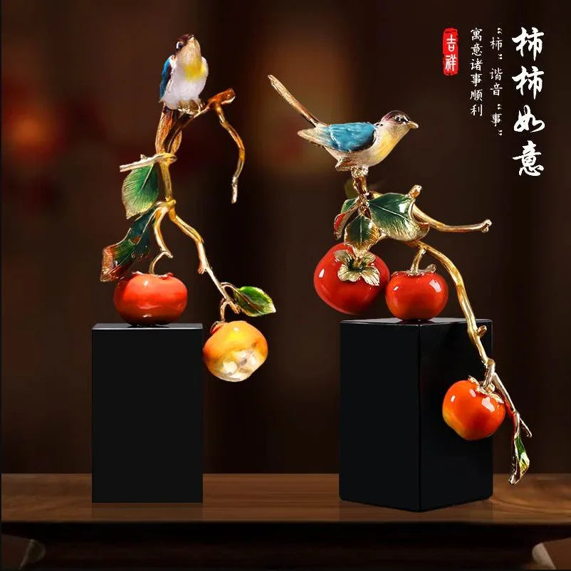 Afralia™ Chinese Enamel Persimmon Ruyi Ornament for Living Room Wine Cabinet Décor