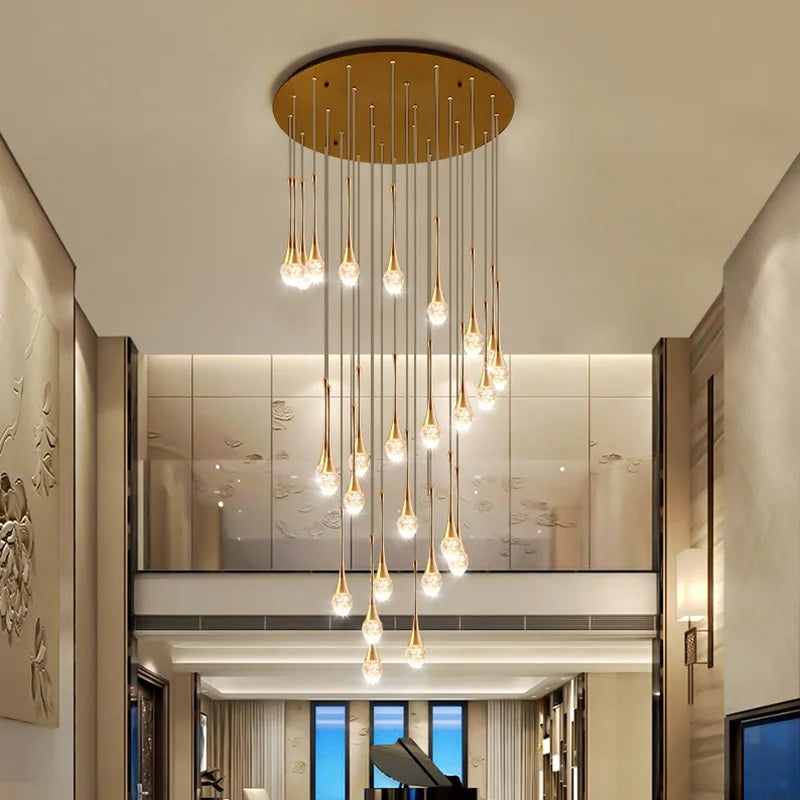 Afralia™ Crystal LED Staircase Chandelier - Luxe Lighting for Hotel, Living Room, & Lobby