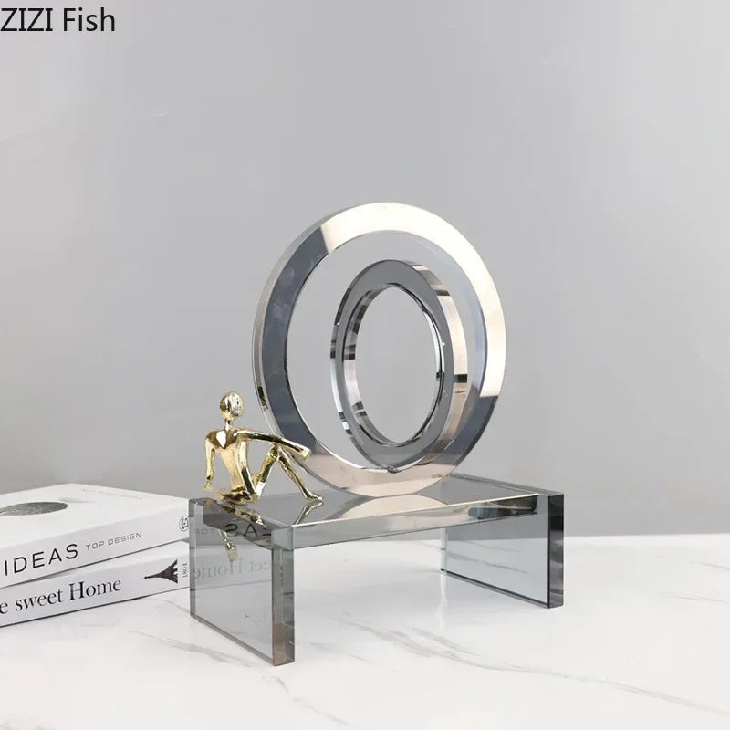 Afralia™ Crystal Geometric Ring Chair Base Decor - Golden Figurine Statue for Room Aesthetic