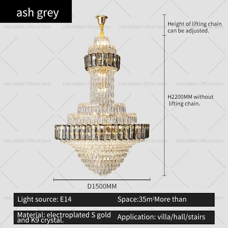 Afralia™ Round Villa Crystal Chandelier Modern Luxury Staircase Light Atmospheric Foyer Dining Room