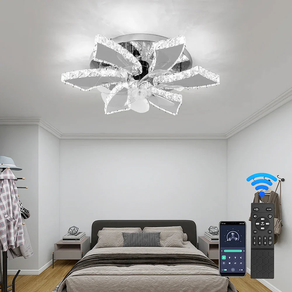 Afralia™ Crystal LED Ceiling Fan: Remote Control Chandelier for Bedroom & Living Room