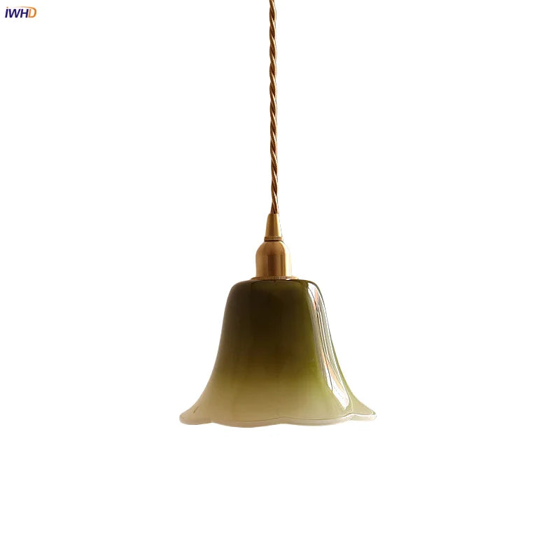 Afralia™ Vintage Green Glass LED Pendant Light Fixture for Kitchen Bar Loft - Copper Socket
