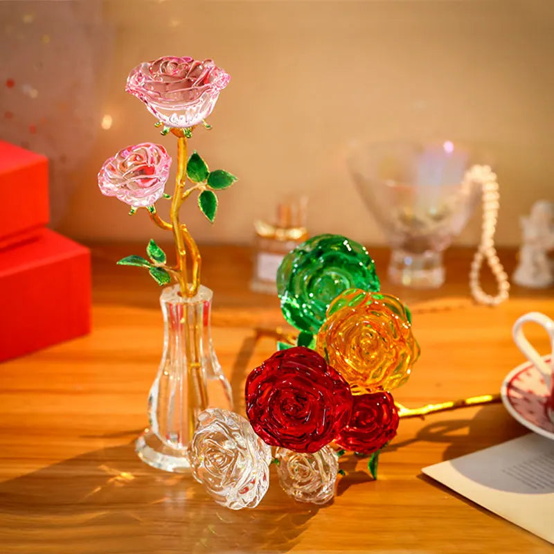 Afralia™ Pink Crystal Eternal Flower Sculpture Living Room Home Decoration Bouquet