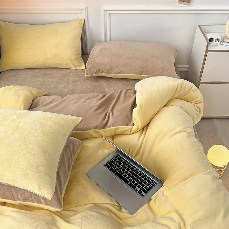 Afralia™ Double-Color Milk Velvet Bedding Sets: Plush & Warm Comforter Set for Winter