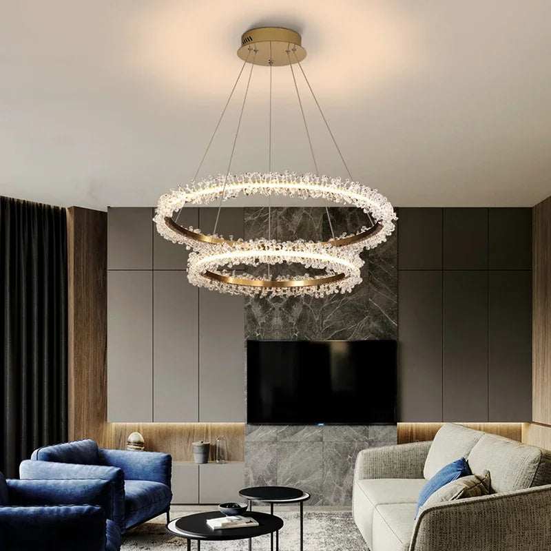 Afralia™ Gold Crystal Ring Chandelier for Living Room and Restaurant Décor