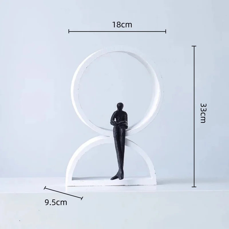Afralia™ Resin Handicraft Geometric Ring Arch Portrait Sculpture Black Figurine Home Decor