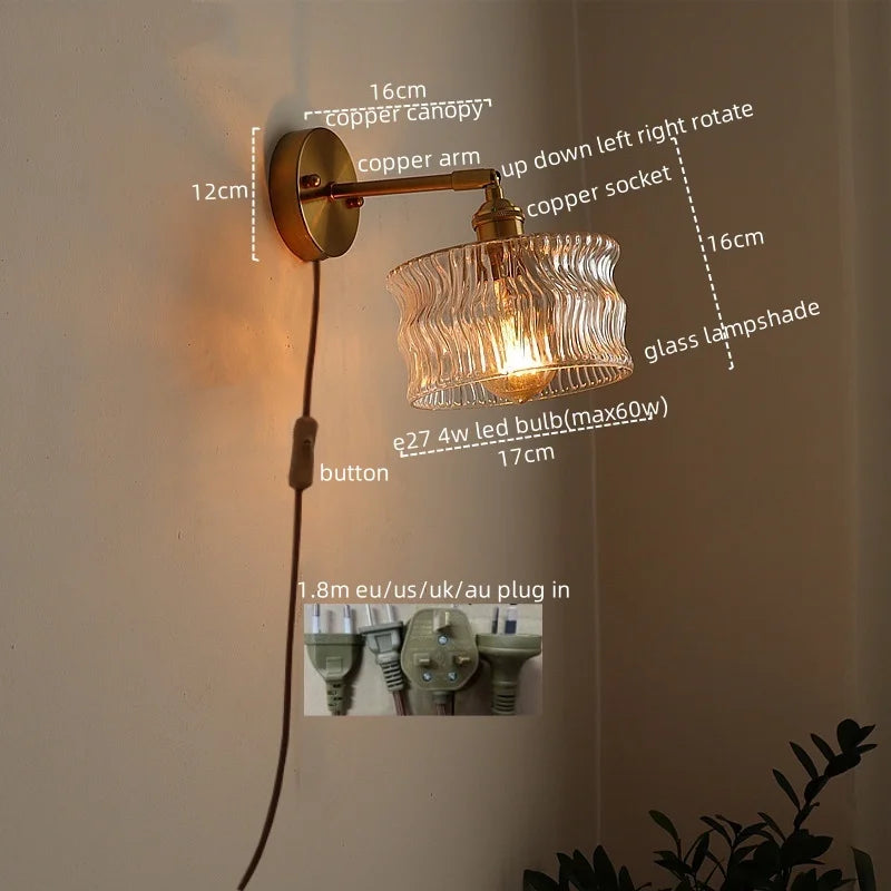 Afralia™ LED Copper Glass Wall Light Retro Luminaria De Parede