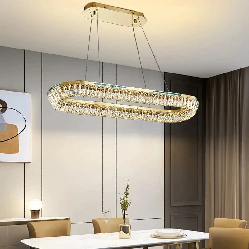 Afralia™ Copper Crystal Pendant Light: Modern Three Layers Ring Chandelier for Home Living Room