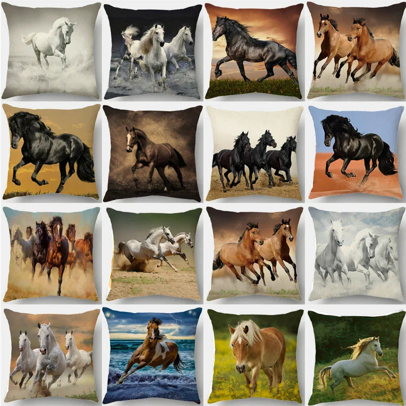 Afralia™ Galloping Horse Pillowcase: Wild Horse Print Linen Cushion Cover for Home Decoration