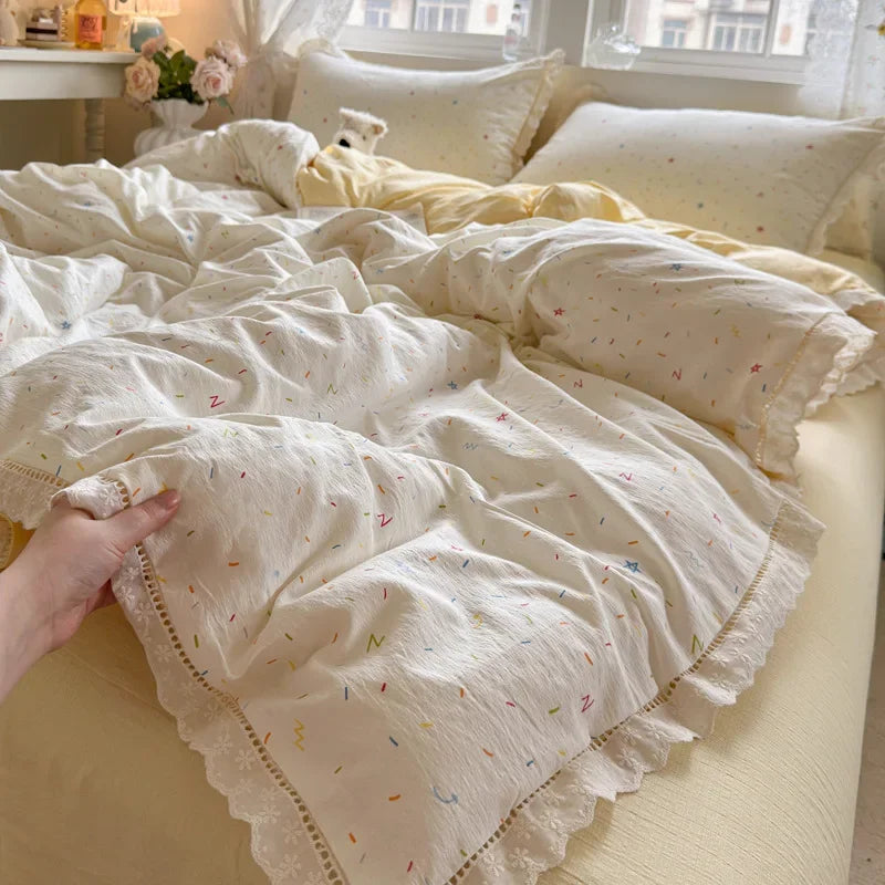 Afralia™ Summer Hollow Lace Floral Bedding Set - Princess Style, Soft & Breathable