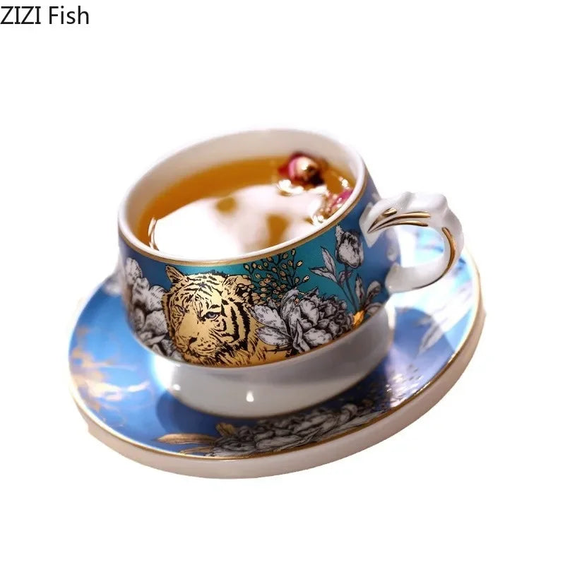 Afralia™ Porcelain Cup & Saucer Set: Elegant Coffee Mug for Dining Table and Afternoon Tea