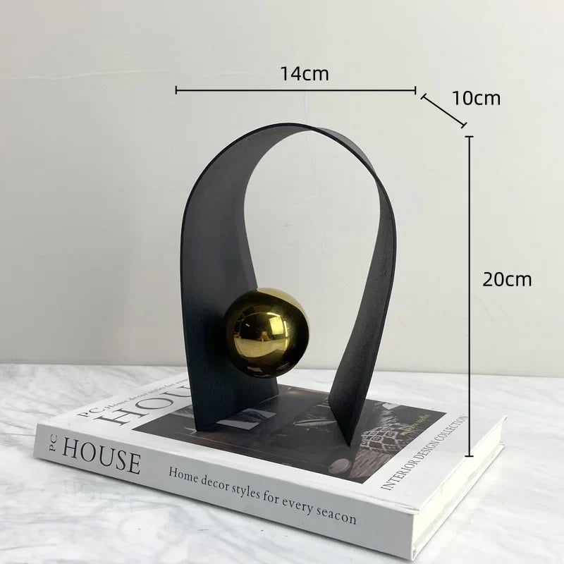 Afralia™ Golden Sphere Metal Arches Geometric Art Ornaments for Home Decor