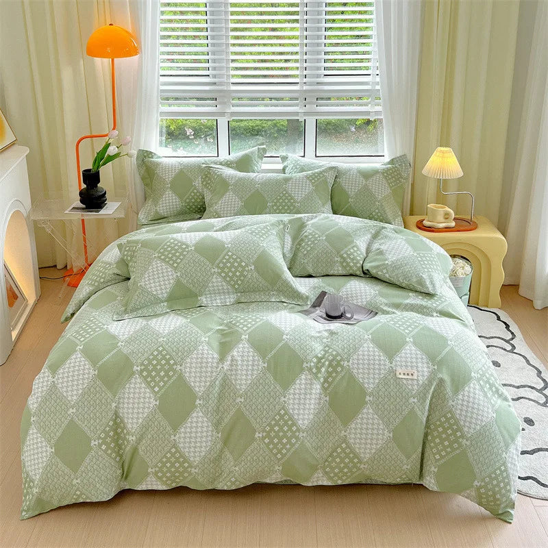 Afralia™ Luxury Cotton Stripe Printed Bedding Sets for Queen King Beds.