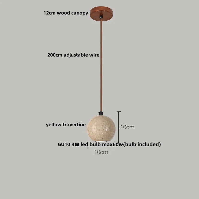 Afralia™ Wood Canopy LED Pendant Lights Japanese Style Globe Travertine Hang Lamp