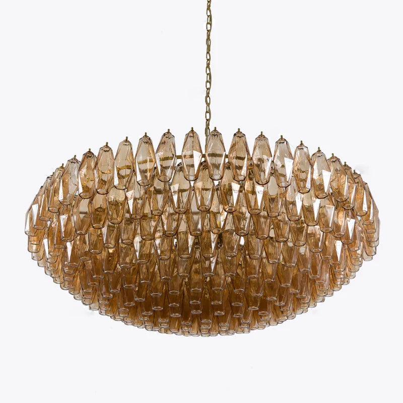 Afralia™ Amber Glass Ceiling Chandelier - Vintage Luxury Round Classic Hanging Lamp