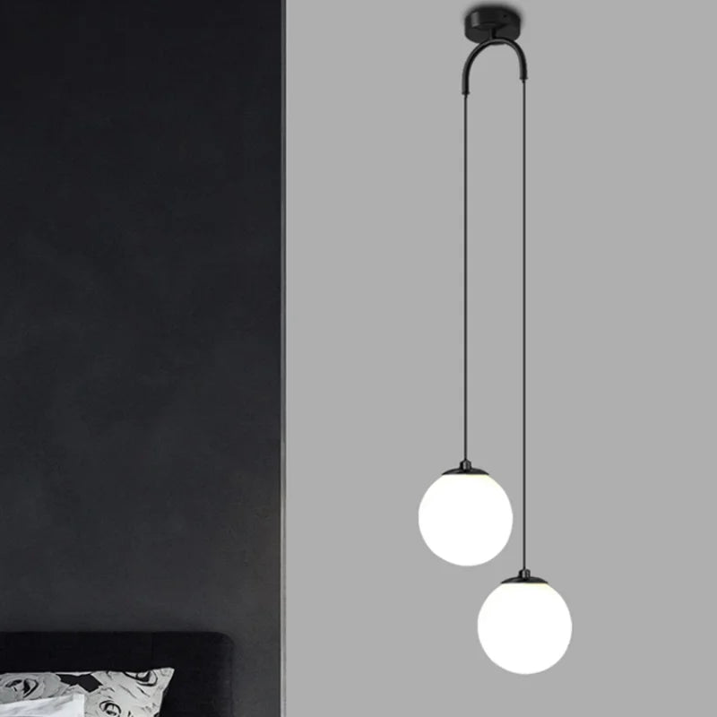 Afralia™ Glass Ball Dual Head Pendant Light for Bedroom, Modern LED Chandeliers