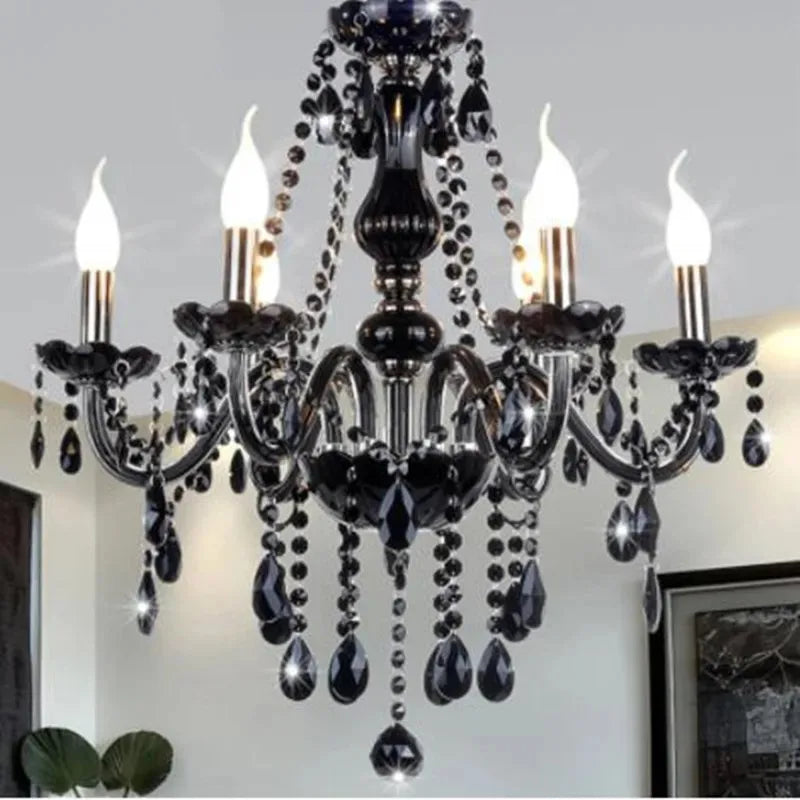 Afralia™ Modern Black Crystal Chandelier Light for Living Room Bedroom Indoor Fixture