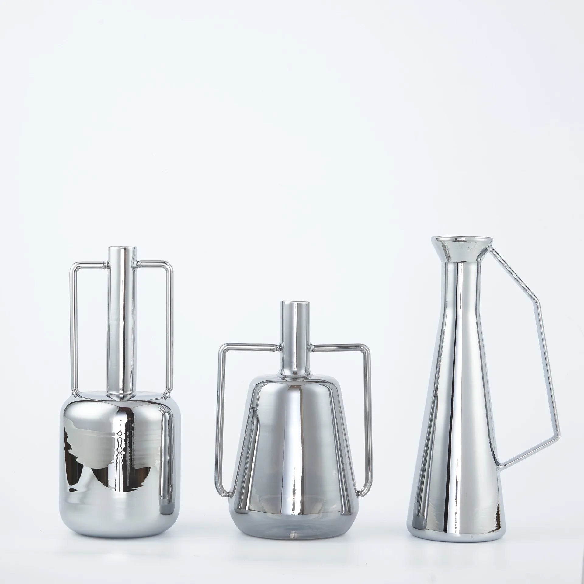 Afralia™ Silver Glass Vase with Geometric Handle for Living Room Dining Kitchen