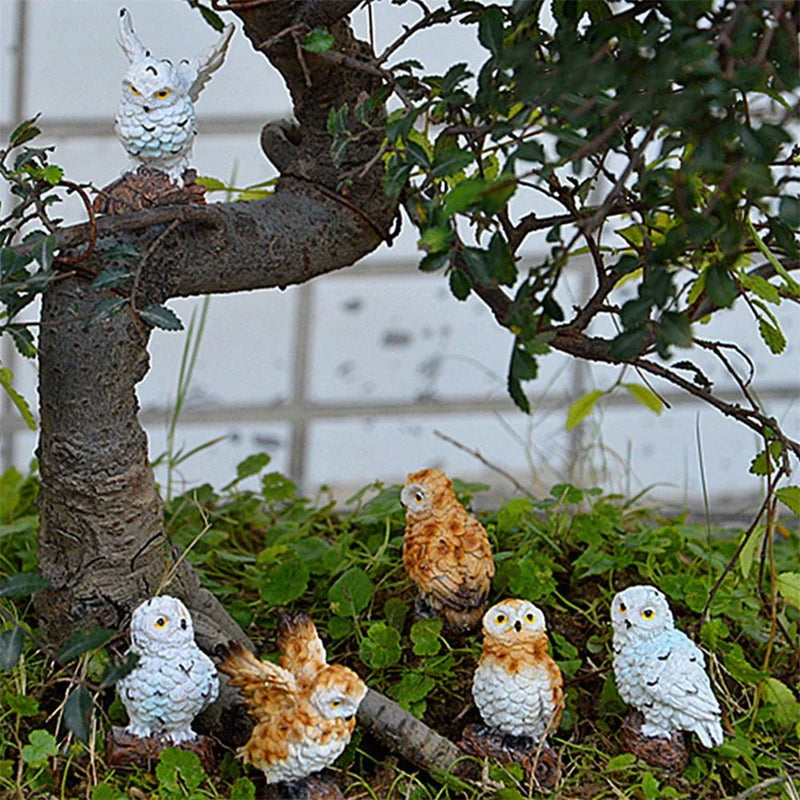 Afralia™ Owl Falcon Miniatures Set - Animal Resin Figurine for Home Decor & Garden Craft