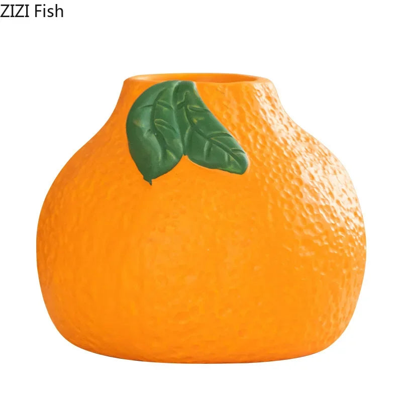 Afralia™ Tangerine Ceramic Vase: Orange Plant Pot Table Decoration, Floral Room Aesthetic Décor