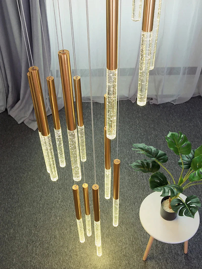 Afralia™ Modern Crystal LED Stair Chandelier for Large Spaces