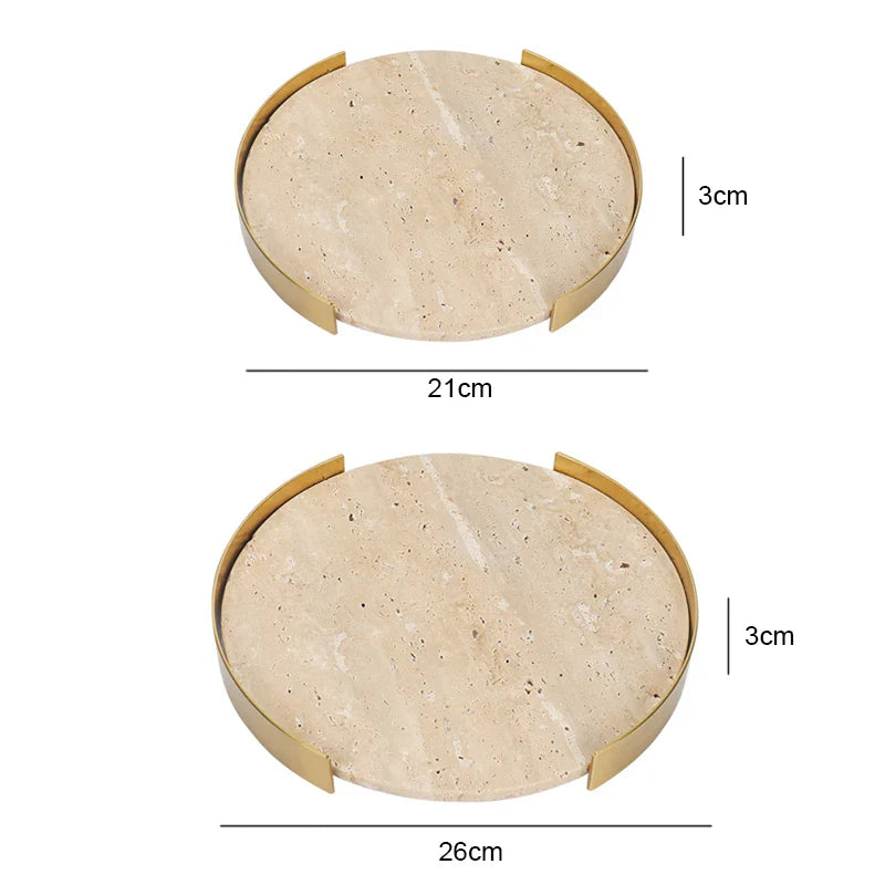 Afralia™ Beige Brown Travertine Marble Tray with Metal Frame