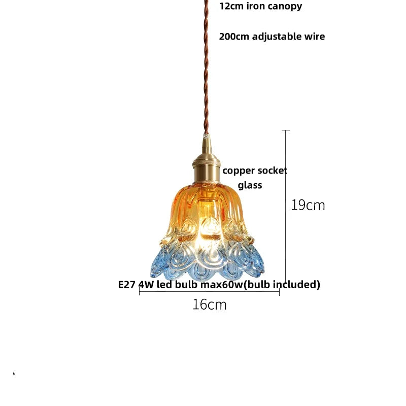 Afralia™ Copper Socket LED Pendant Light with Phenix Glass Shade, Adjustable Hanging Lamp