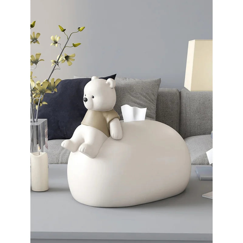 Afralia™ Bear Statues Tissue Box Table Decor for Home Living Room, Creative Nordic Figurines