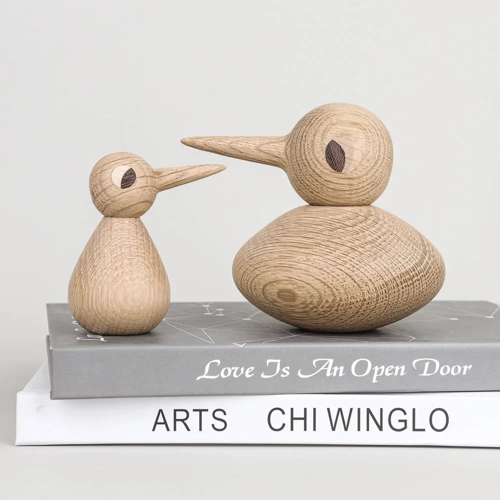 Afralia™ Oak Wooden Bird Ornaments Figurine Decor Creative Gift Nordic Minimalist Style