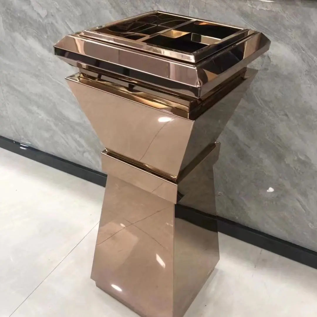 Afralia™ Luxury Steel Waste Bins with Ashtray for Hotel Lobby, Elevator Entrance, and Shopping Mall