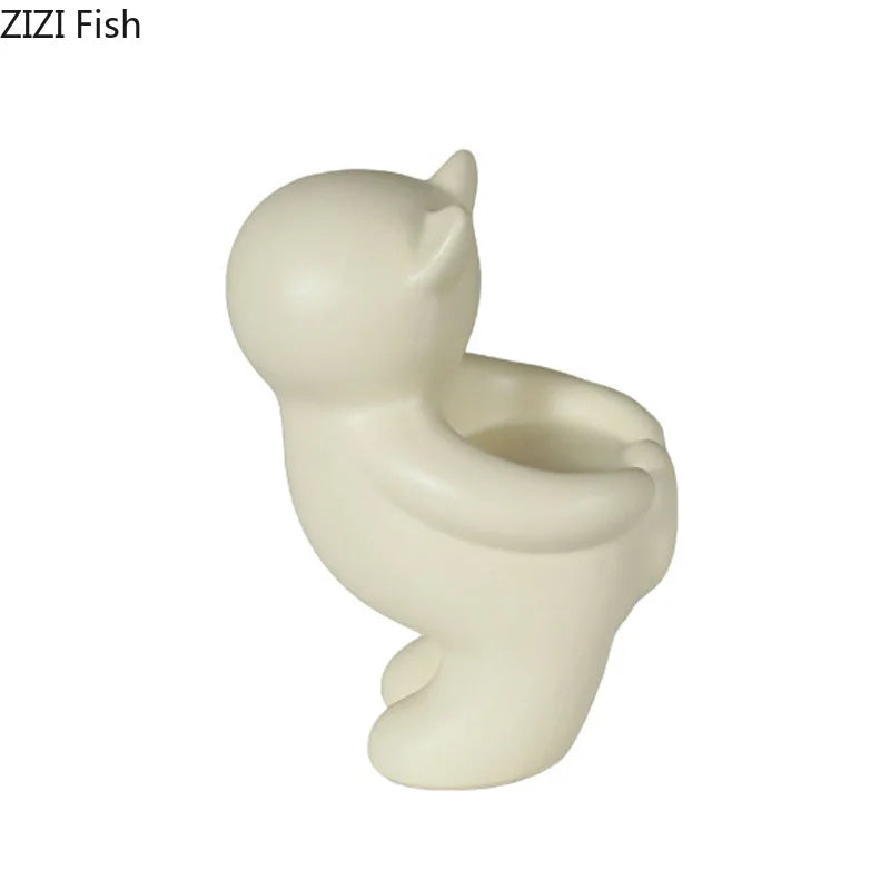 Afralia™ Yellow Yoga Cat Candle Holder Ceramic Aroma Diffuser Home Decoration