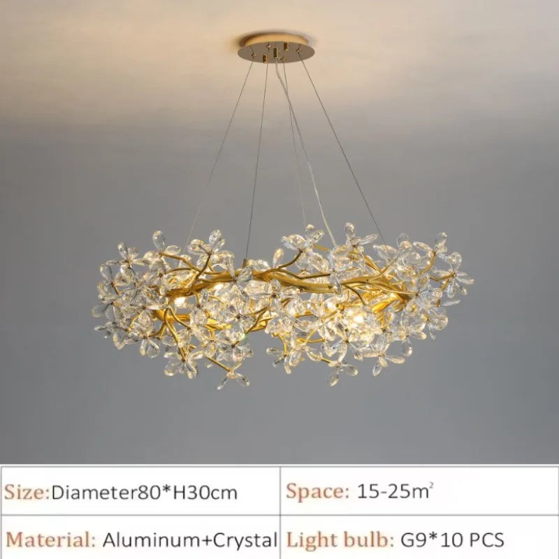Afralia™ Flower Branch Gold Crystal Chandelier – Modern Living Room Dining Room Lighting