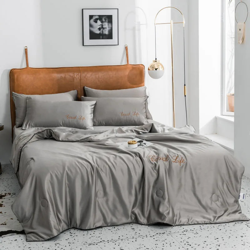 Afralia™ Embroidered Satin Rayon Queen Quilt - Luxe Summer/Autumn Comforter