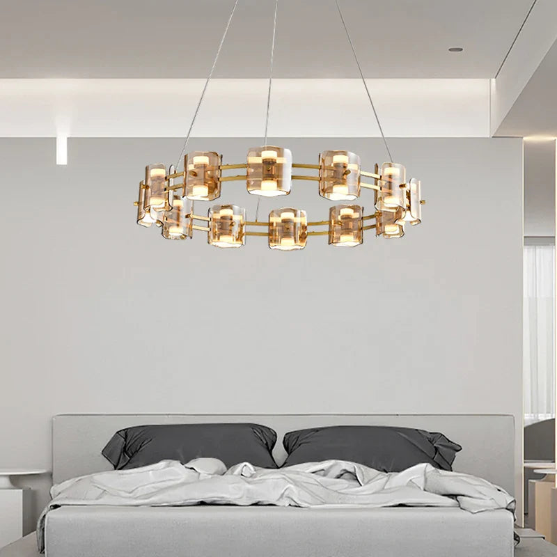 Afralia™ Modern Nordic Glass Round Chandelier with Full Copper Finish