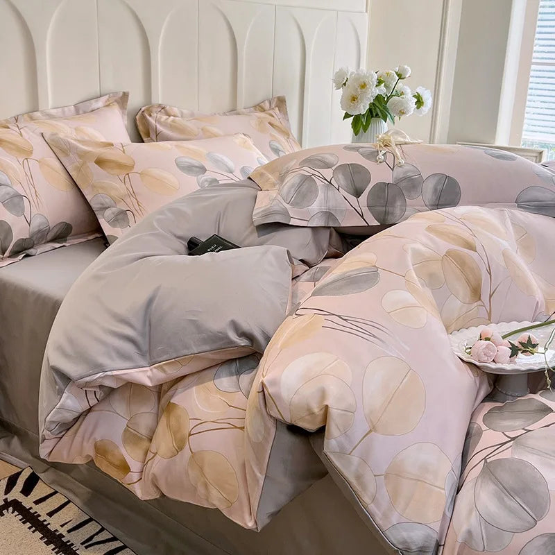 Afralia™ Satin Flower Fitted Sheet Set - Luxury 100% Cotton Print Bedding Set