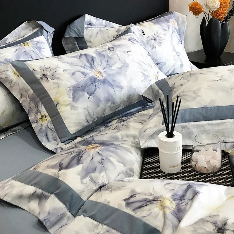 Afralia™ Egyptian Cotton Bedding Set: King Queen Europe Sheet Duvet Cover Pillowcase