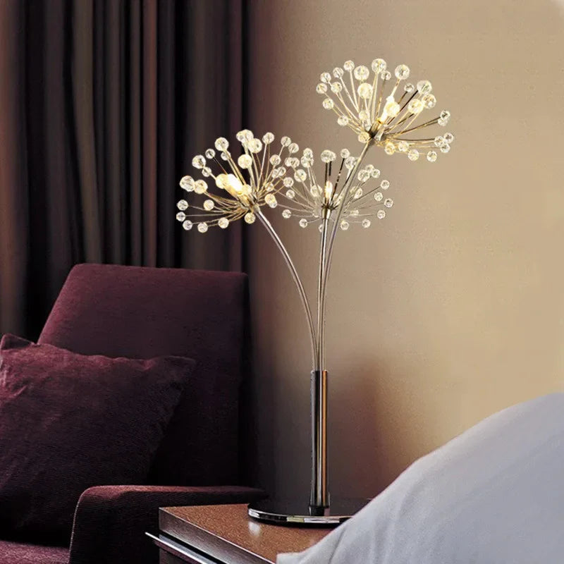 Afralia™ Crystal Dandelion LED Floor Lamp for Living Room Bedroom Decor