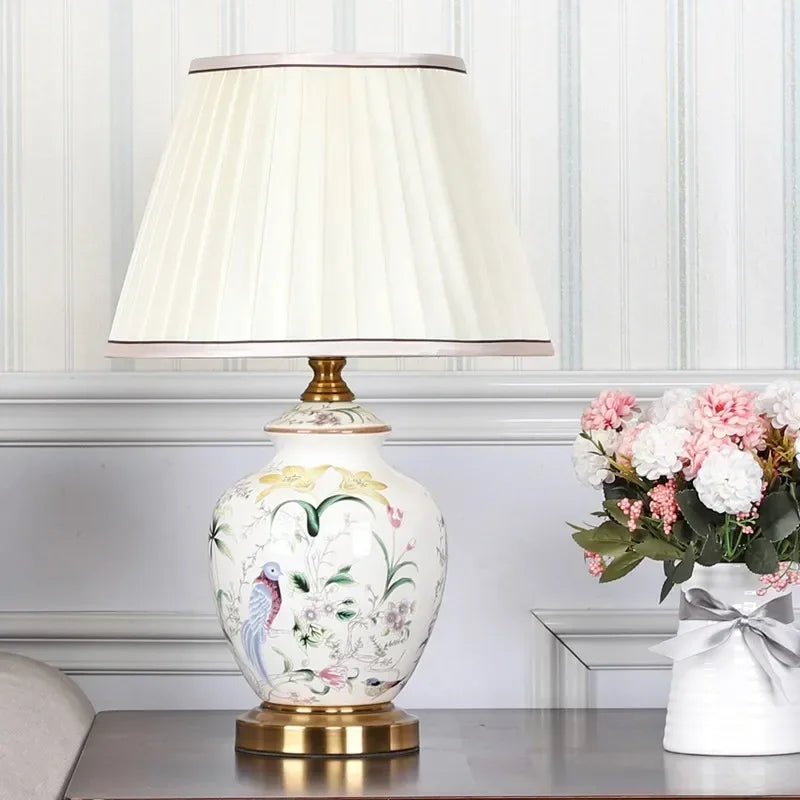 Afralia™ Ceramic Table Lamp Flower Bird Bedside LED Desk Light