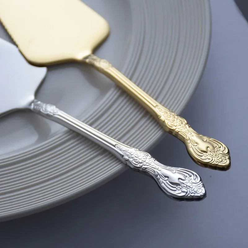 Afralia™ Gold Cake Shovel Spatula: Wedding Party Baking Pastry Serve Restaurant Silverware